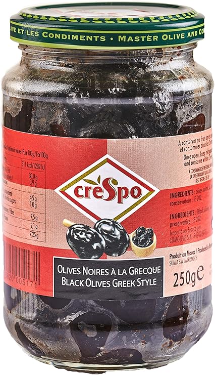 crespo dry black olives 250g (pack of 6)